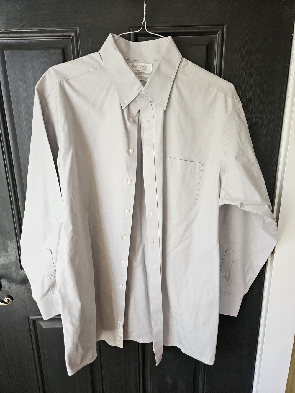 Men's Light Gray Dress Shirt with Button Collar